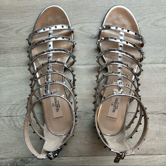 Valentino Silver Rockstud Gladiator Sandals Sz40 - Picture 9 of 11
